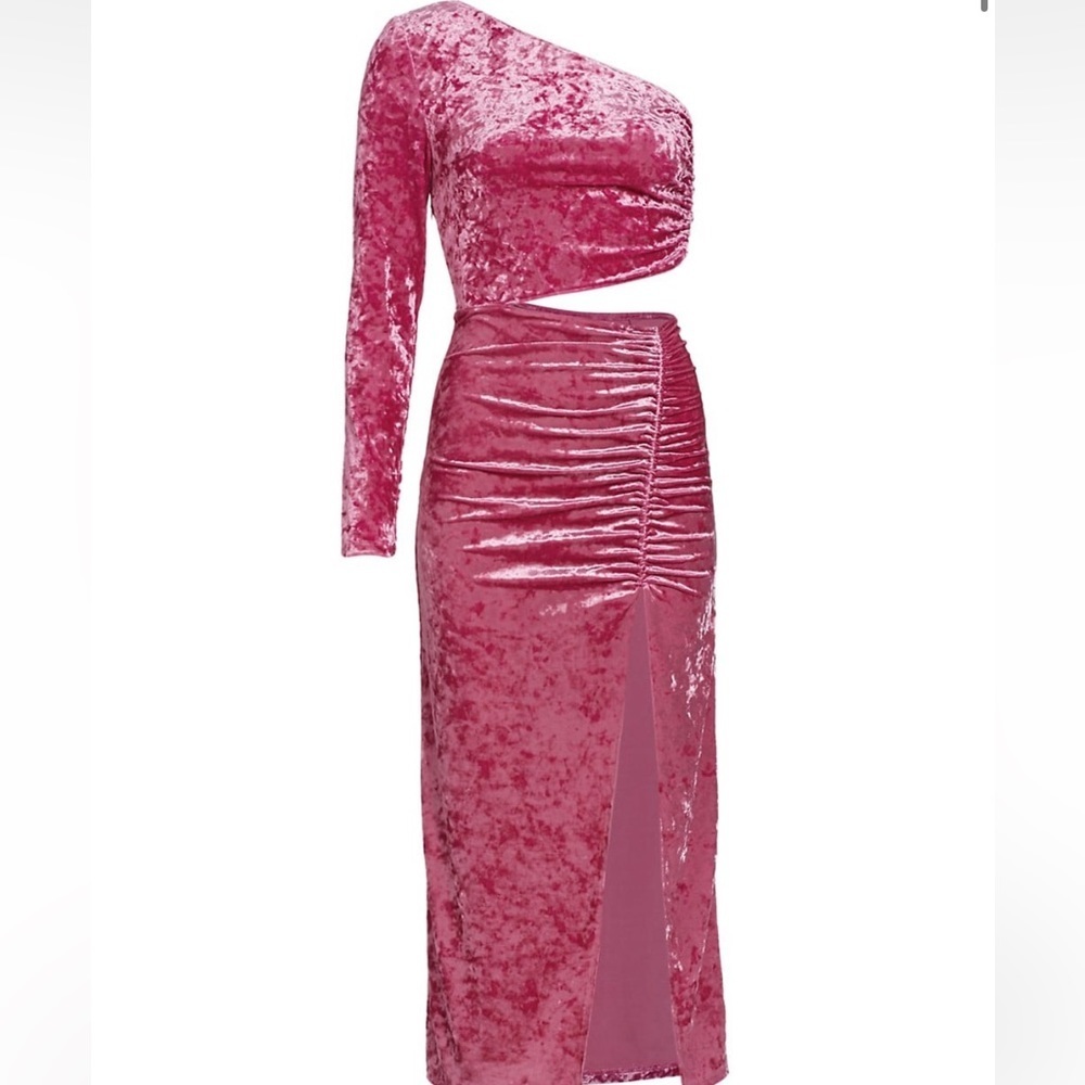 SAYLOR Bubblegum Barbie Pink Niamh One-Shoulder Crushed Velvet Midi Dress